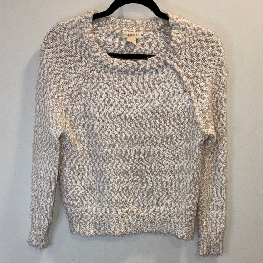 Yes Lola Cozy Cream Textured Crew Neck Sweater Size Small